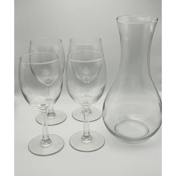 Vintage Libbey 5 Piece Wine Set W/ 4 10.5 Oz  Goblet Glasses & 1 Liter Decanter - Picture 2 of 8